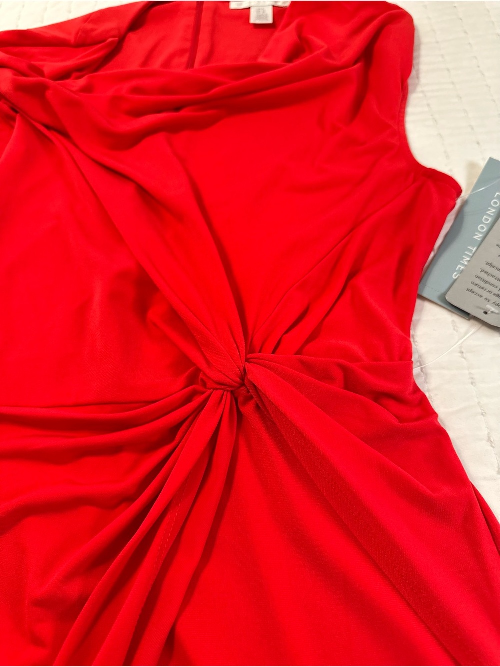 London Times Women’s 6 Red Cowl-Neck Side Twist-Front Short Sleeve Mini Dress - Picture 8 of 14